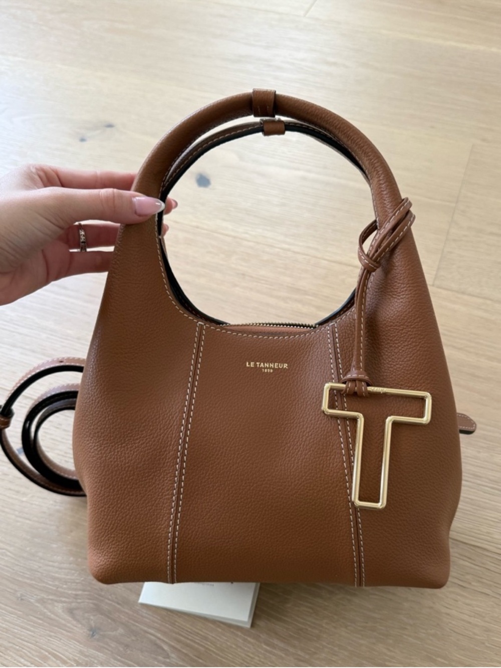 NWT Le Tanneur Small Juliette Handbag in Tan Brown Grained Leather - Picture 10 of 10